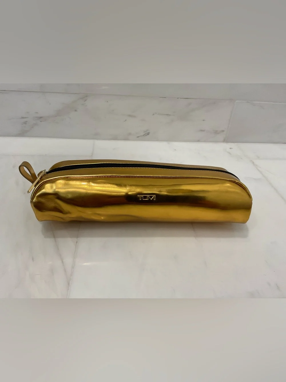 NEW - TUMI Zippered Ballistic Nylon Pencil Case - Cord Pouch - METALLIC GOLD